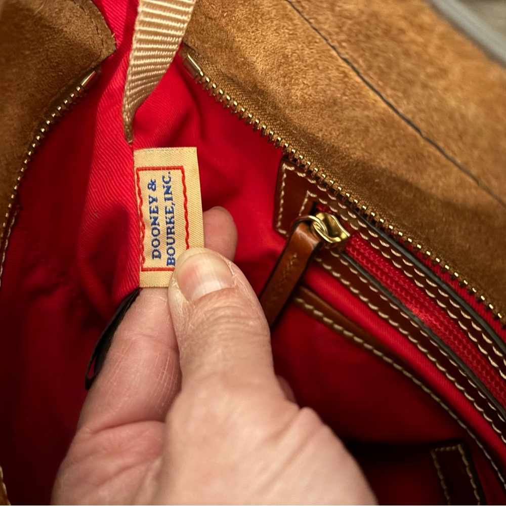 Dooney & Bourke Shopper Bag Caramel Suede Zip Top Tote | Feet | Medium - Picture 10 of 11